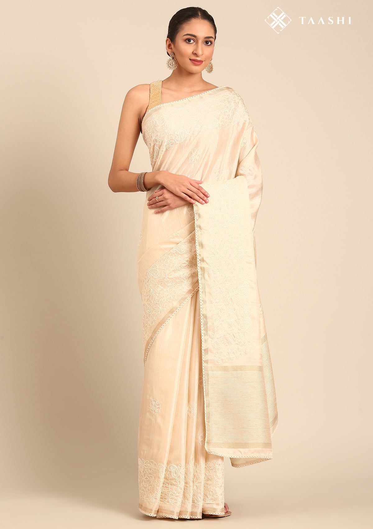 Cream Fancy Embroidery Tussar Saree