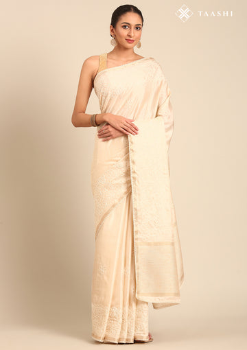 Cream Fancy Embroidery Tussar Saree