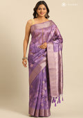 Mauve Zari Woven And Floral Printed Organza Saree - Taashi