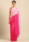 Pink Ombre Metallic Zari Striped Chiffon Saree - Taashi