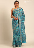 Blue A/O Floral Printed Tussar Saree - Taashi