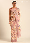 Beige Floral Printed Georgette Saree - Taashi