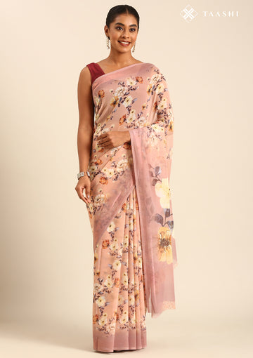 Beige Floral Printed Georgette Saree