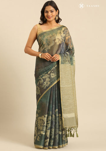 Dusty Green Tissue Contemporary Printed Saree