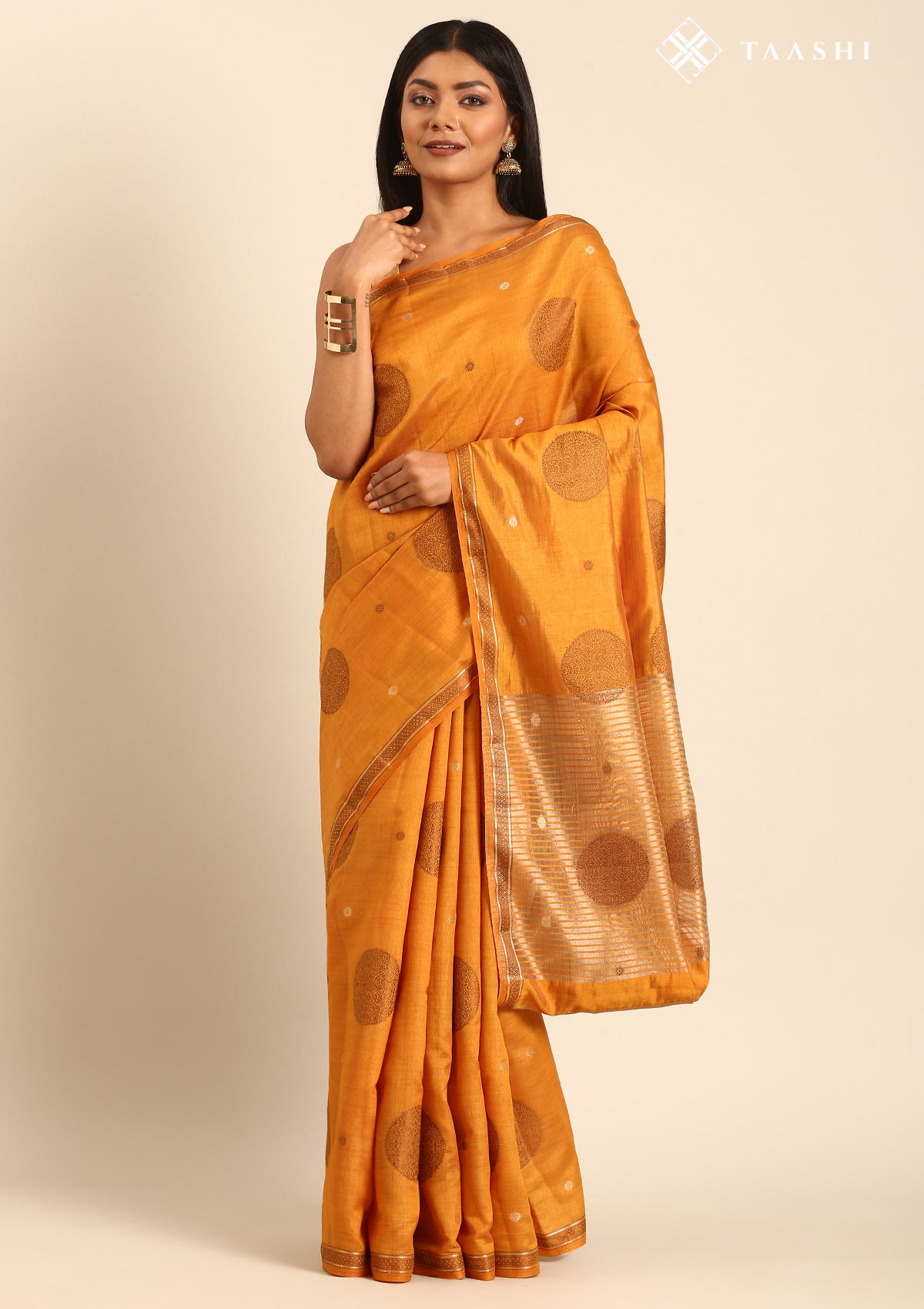 Mustard Yellow Betel Leaf Woven Tussar Saree