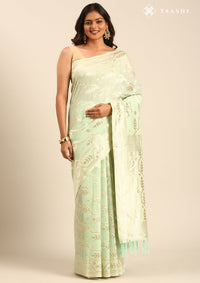 Pastel Mint Green Tussar Contemporary Woven Saree