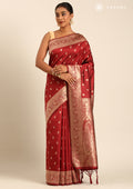 Maroon Traditional Woven Tussar Saree - Taashi