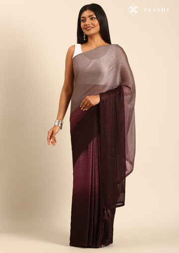 Purple & Grey Contemporary Woven Chiffon Saree