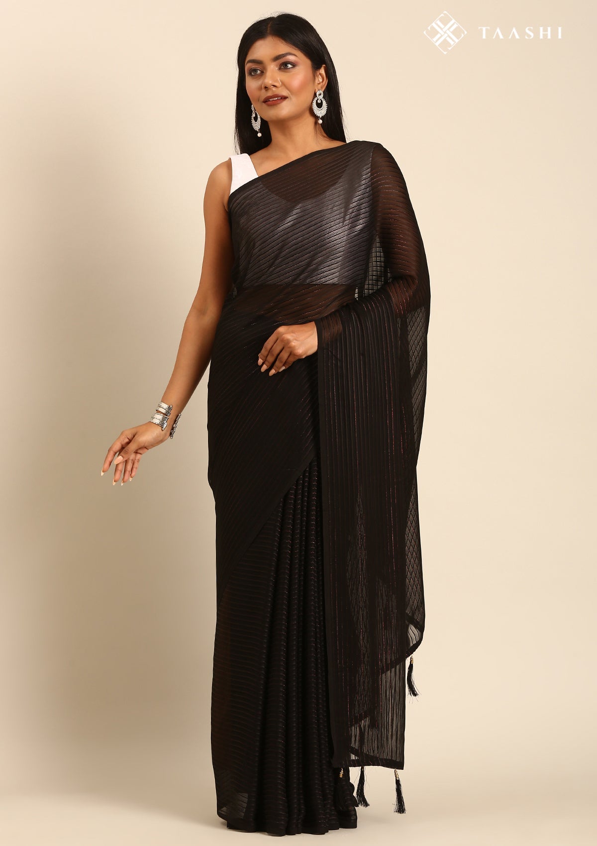 Black Contemporary Woven Chiffon Saree