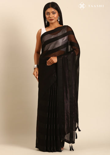 Black Striped Chiffon Saree