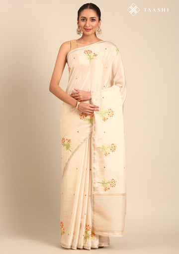 Cream Fancy Embroidery Tussar Saree