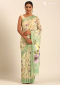 Pastel Green Floral Printed Georgette Saree - Taashi