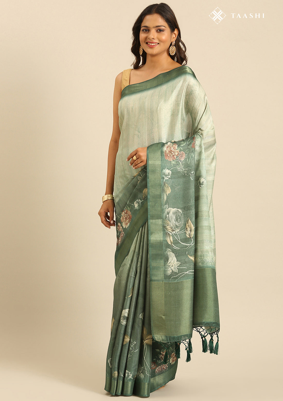Green Printed Tussar Saree