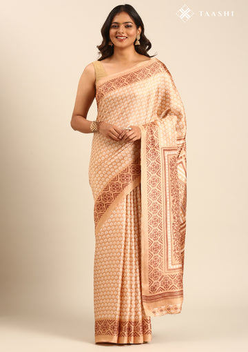 Pastel Brown Butti Printed Art Tussar Matka Silk Saree