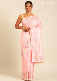Pastel Pink Linen Contemporary Embroidered Saree