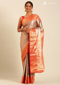 Ombre Green And Bright Red Color Kanchipuram Saree - Taashi