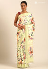 Lemon Green Satin Contemporary Printed Saree