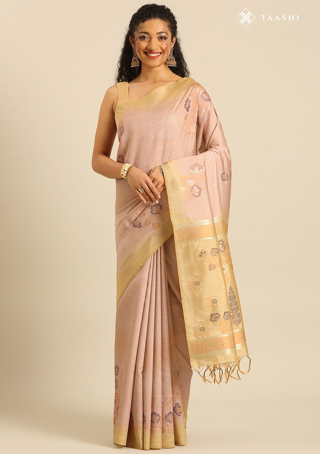 Beige Tussar Contemporary Woven Saree