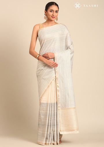 Cream Fancy Embroidery Tussar Saree