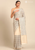 Cream Fancy Embroidery Tussar Saree - Taashi