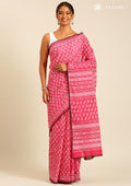Pink Batik Floral Butta Printed Cotton Saree - Taashi