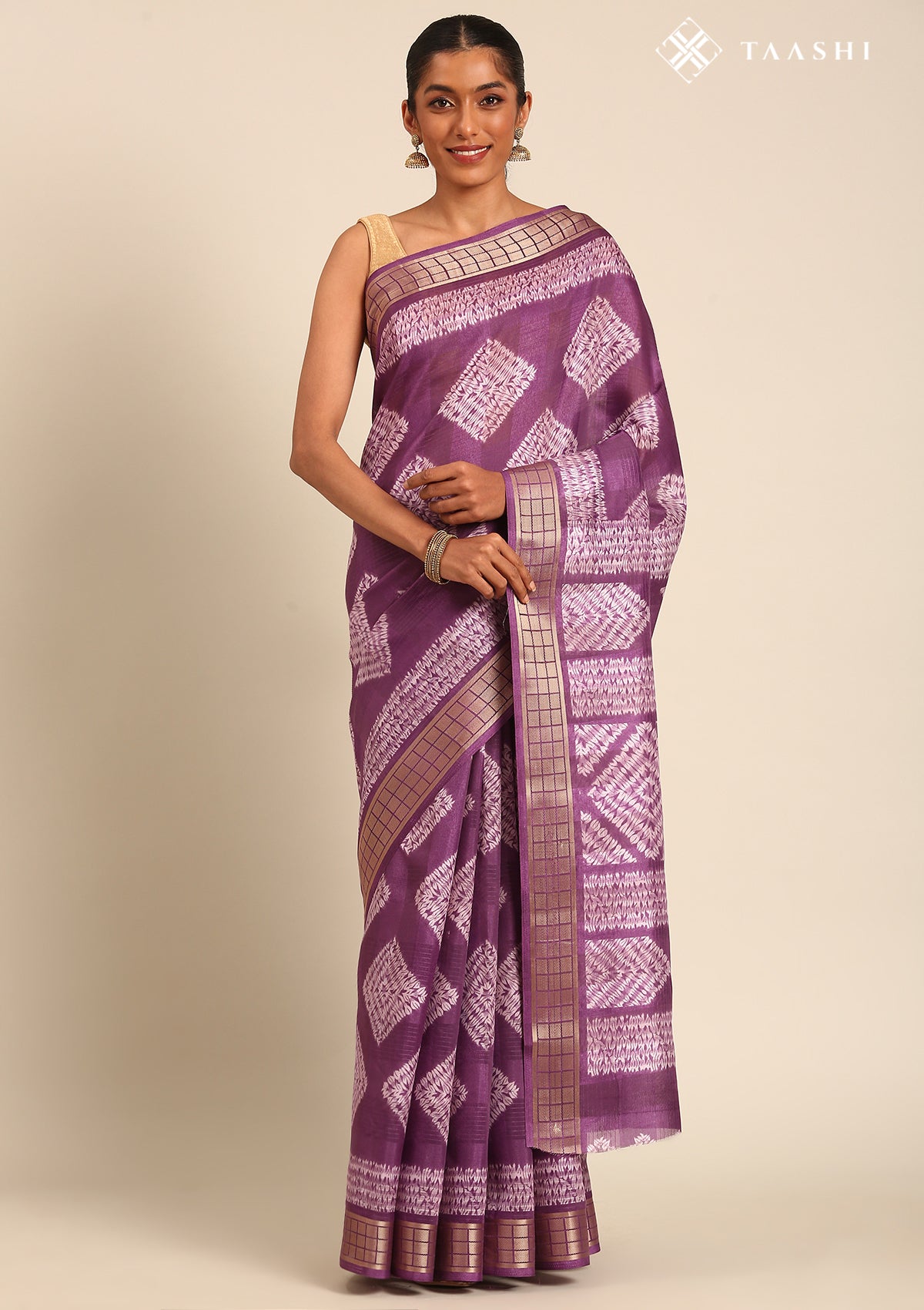 Purple Abstract Printed Tussar Saree