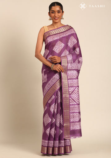 Purple Abstract Printed Tussar Saree