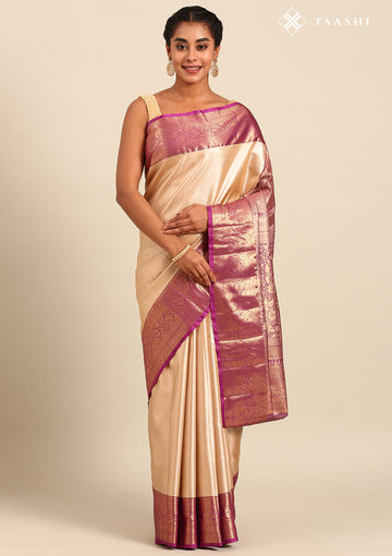 Light Gold And Purple Color Kanchipuram Saree