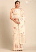 Cream Fancy Embroidery Tussar Saree - Taashi