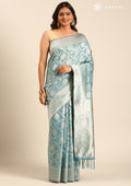 Powder Blue Jaal Woven Tussar Saree - Taashi