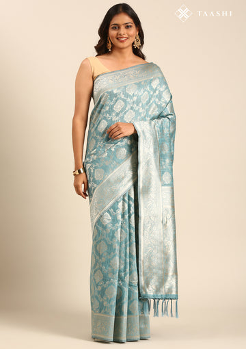 Powder Blue Jaal Woven Tussar Saree