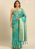 Green Zari Woven And Floral Printed Organza Saree - Taashi