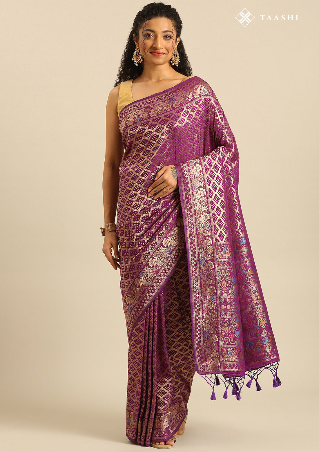 Purple Semi Banarasi Silk Saree