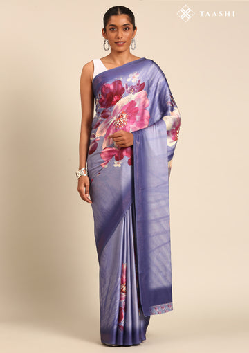 Purple Floral Digital Print Satin Saree