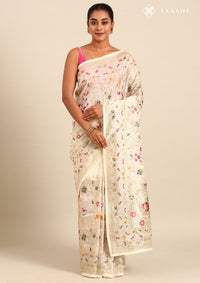 Off White Tissue Contemporary Embroidered Saree