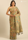 Dusty Olive Green Tussar Contemporary Printed Saree