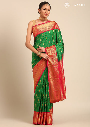 Green Pure Silk Kattam Kanjivaram Weave Saree