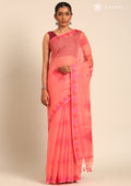 Peach Kasuti Pattern Woven Tussar saree - Taashi