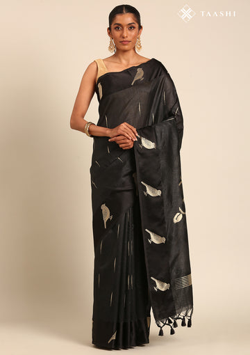 Black Jacquard Pattern Tussar Saree