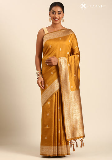 Mustard Yellow Traditional Pattern Woven Tussar Saree