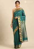 Teal Temple Butta Kanchipuram Saree - Taashi
