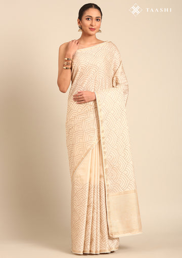 Cream Fancy Embroidery Tussar Saree