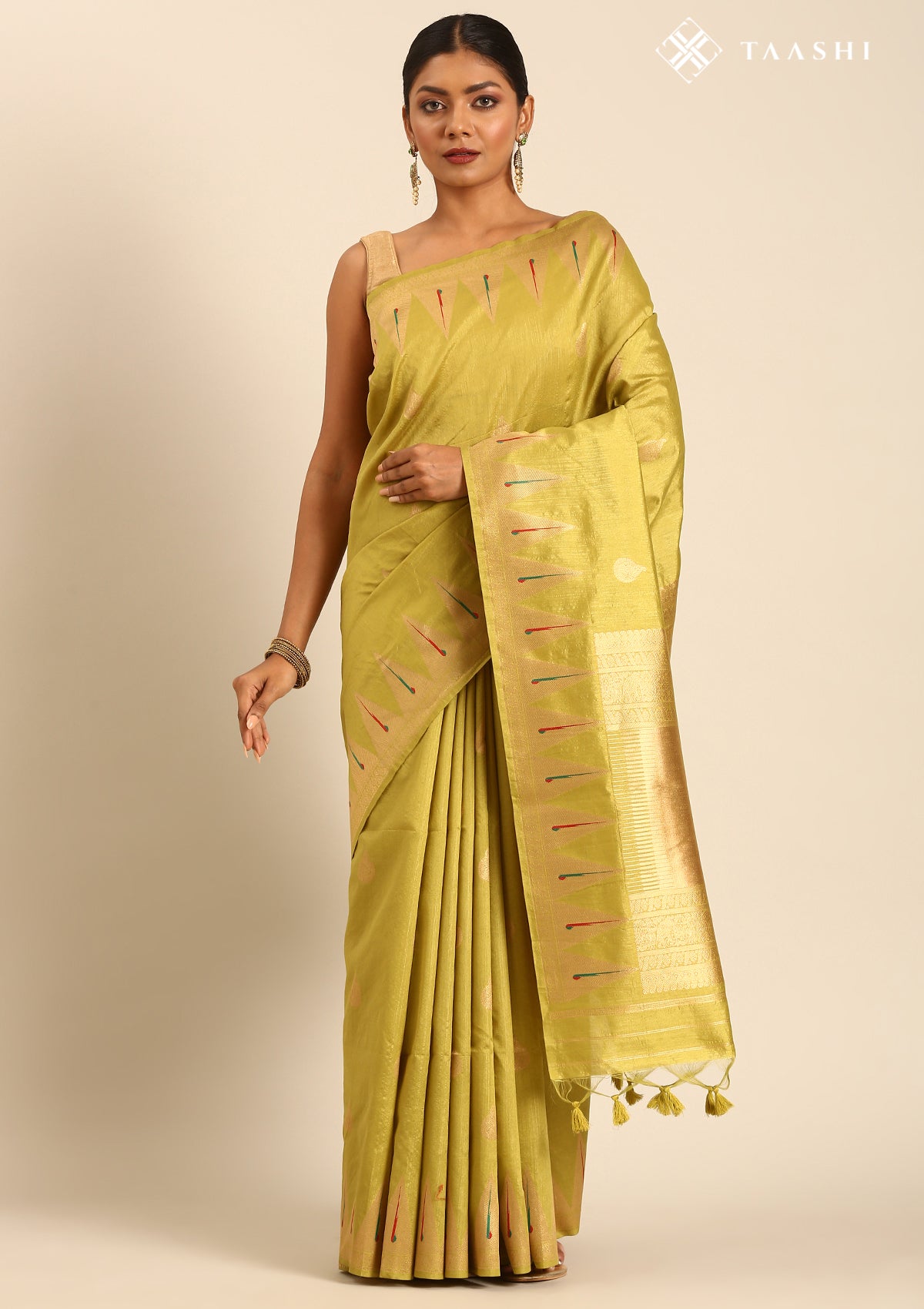 Parrot Green Traditional Zari Woven Tussar Saree