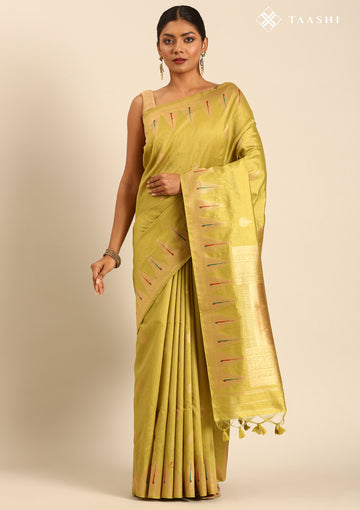 Parrot Green Traditional Zari Woven Tussar Saree