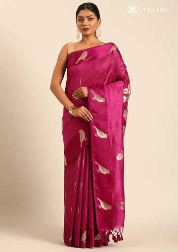Dark Violet Placement Jacquard Woven Tussar Saree