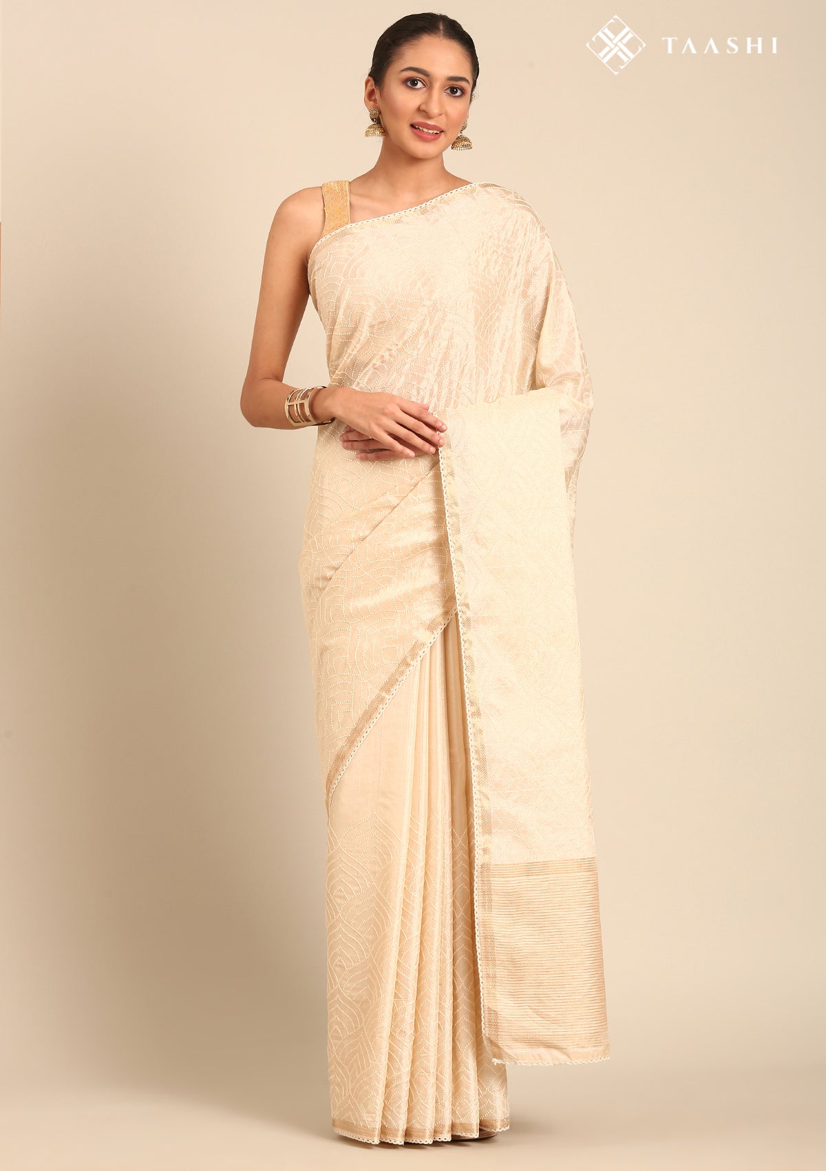Cream Fancy Embroidery Tussar Saree