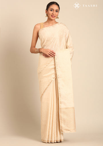 Cream Fancy Embroidery Tussar Saree