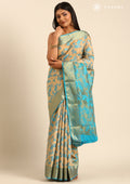 Blue Floral Woven Tussar Saree - Taashi