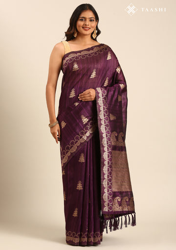 Purple Zari Floral Butta Tussar Saree
