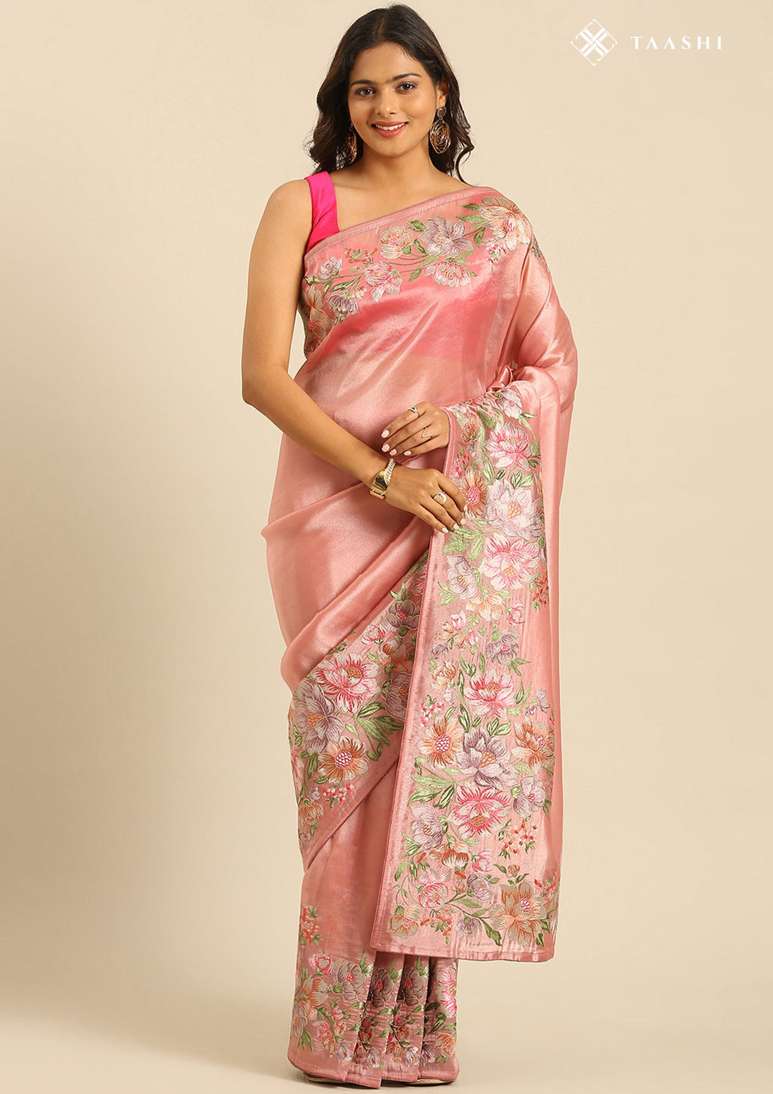 Dusty Pink Tissue Contemporary Embroidered Saree